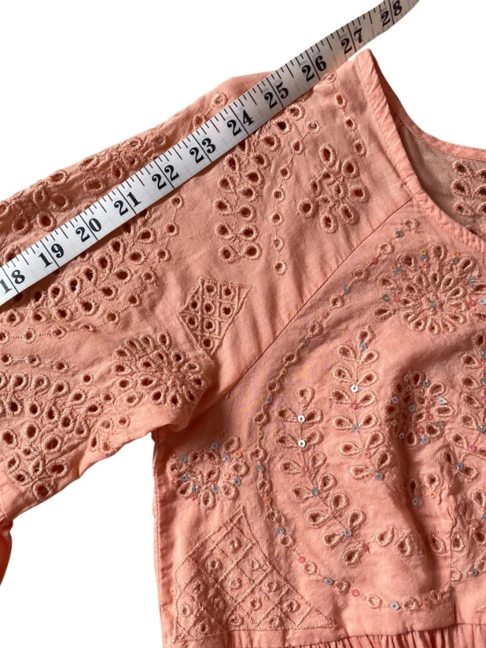 Free People Sea of Love Peach Eyelet Bell Sleeve Top